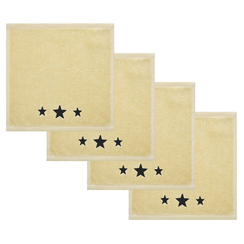 Timeless Linens Burgundy Stars Tan Washcloth Set of 4 12x12, Black/Cream