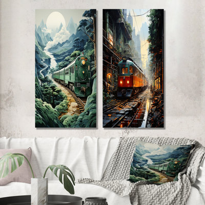 Luxueux train relaxant - train, ensemble de 2 reproductions d'art en métal