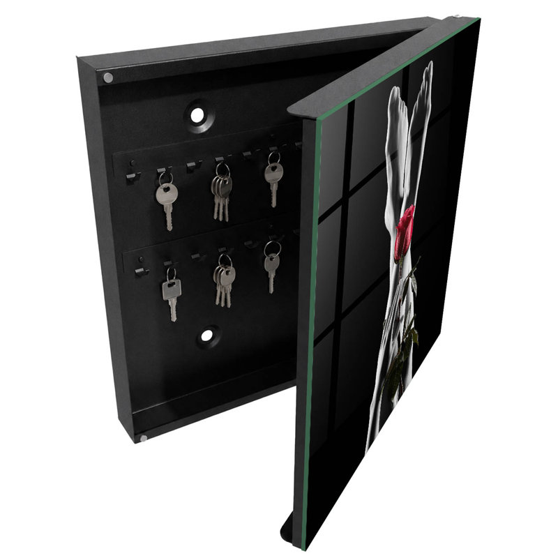 Key cabinet, Opens to the right, 30x30x5, White, A subtle combination of black, white and red, 