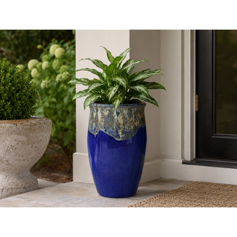 Pot de fleurs Tarsus de 38 cm de hauteur - Bleu lave sur bleu cascade