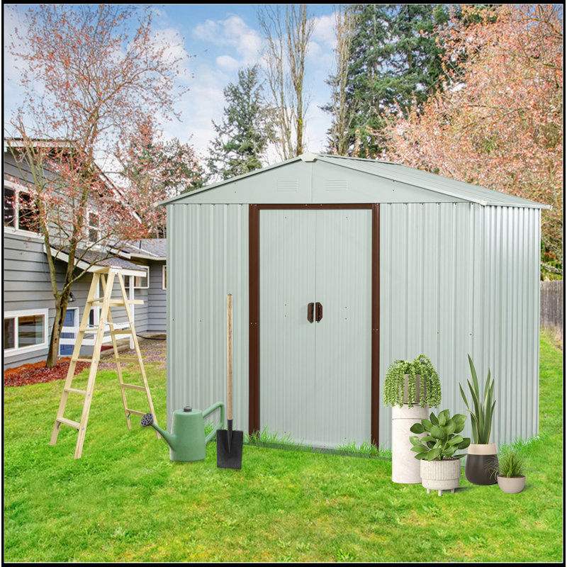 8Ft X 4Ft Outdoor Metal Storage Shed With Metal Foundation White, 74.8" H x 88.98" W x 46.85" D, White