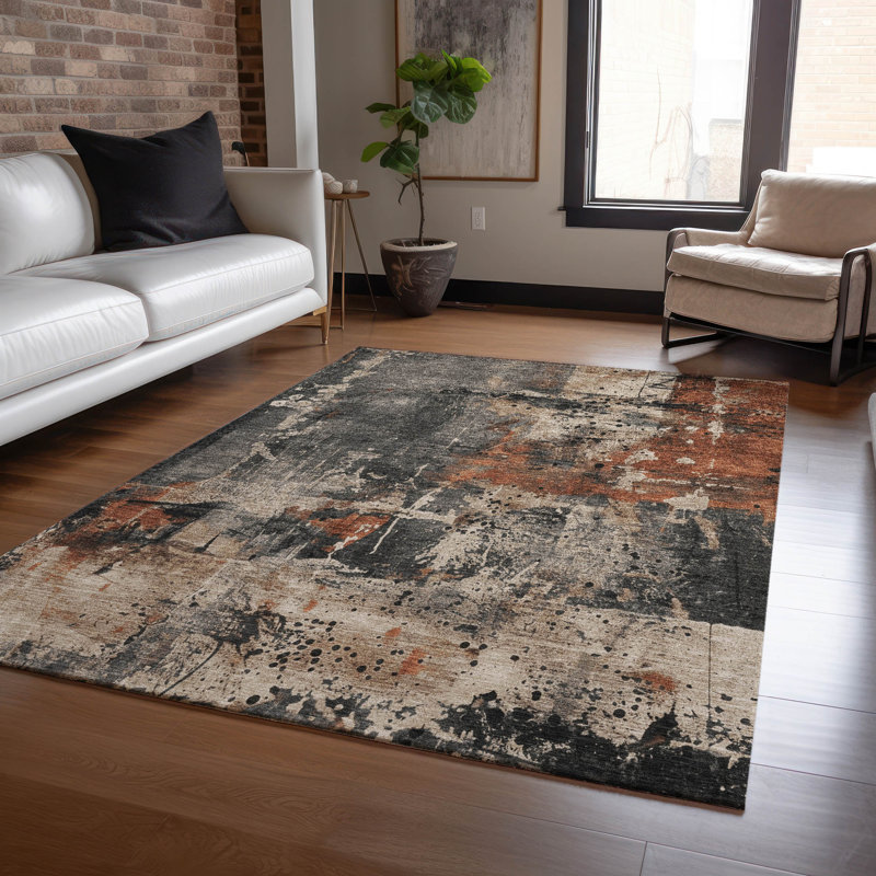 Machine Washable Indoor/Outdoor Xhevrie Taupe Rug, Rectangle 5' x 7'6"