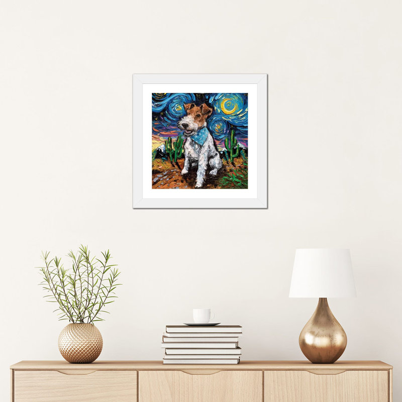 "Fox terrier Night" par AJA, reproduction d’art, Papier encadré blanc, Blanc, H 16 po x l 16 po x p 1 po