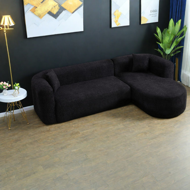 Compression Modern Sectionals, 109 Inch Black Chenille Chaise for Home