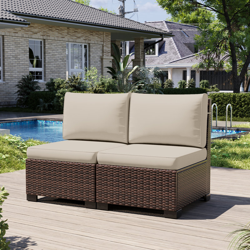 2-Person Armless Outdoor Seating Group With Cushions, Beige