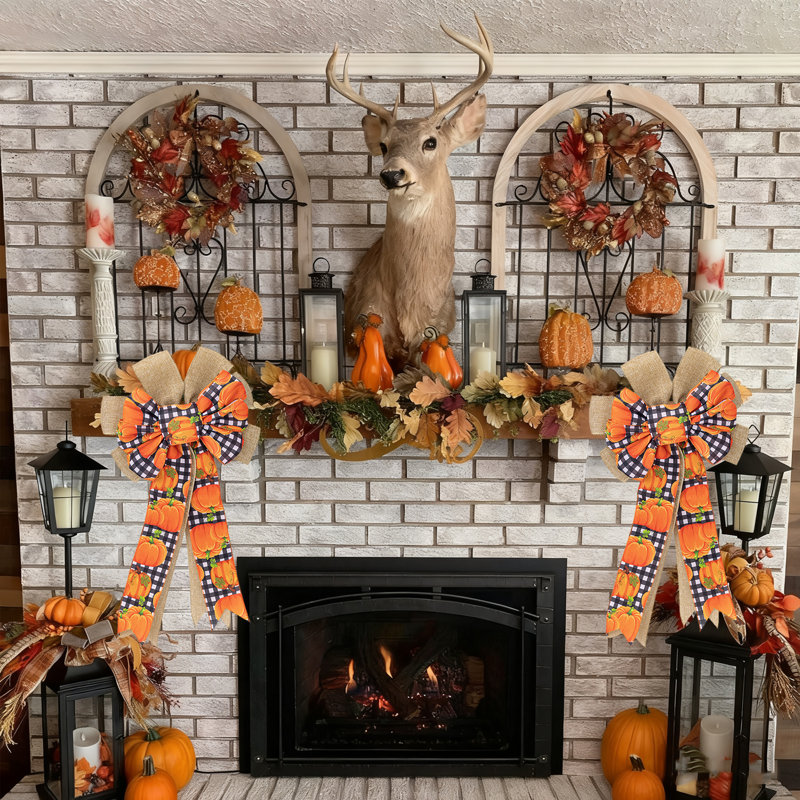 Grande couronne d'arbre d'automne 20 po x 11 po, paquet de 2 nœuds de l'Action de grâce câblés en toile de jute pour couronne