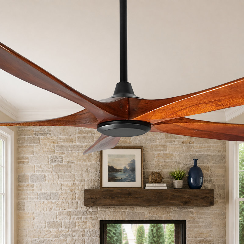 62" Large Solid Wood Ceiling Fan Without Light with Remote, Quiet Reversible DC Motor