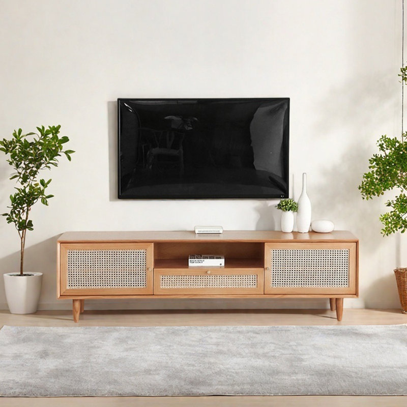 Simple solid wood rattan weaving TV cabinet, 78.74"