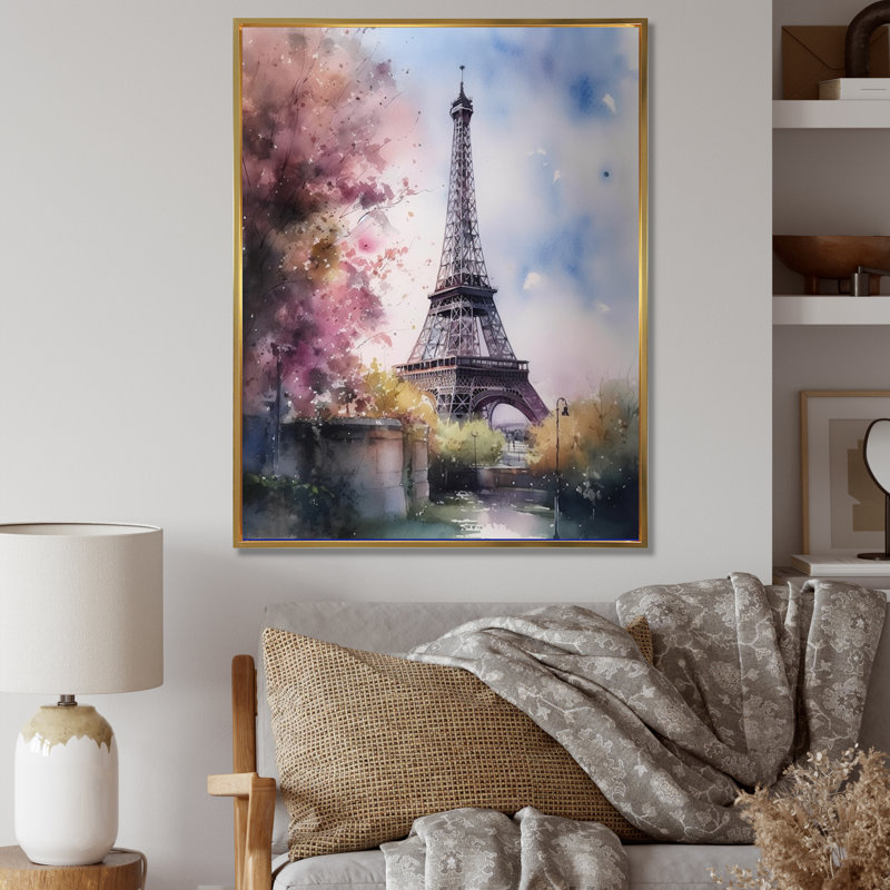 «Beautiful Eiffel Tower In Paris V», art sur toile Paris, H 20 po x l 12 po x P 1 po, Cadre flottant doré