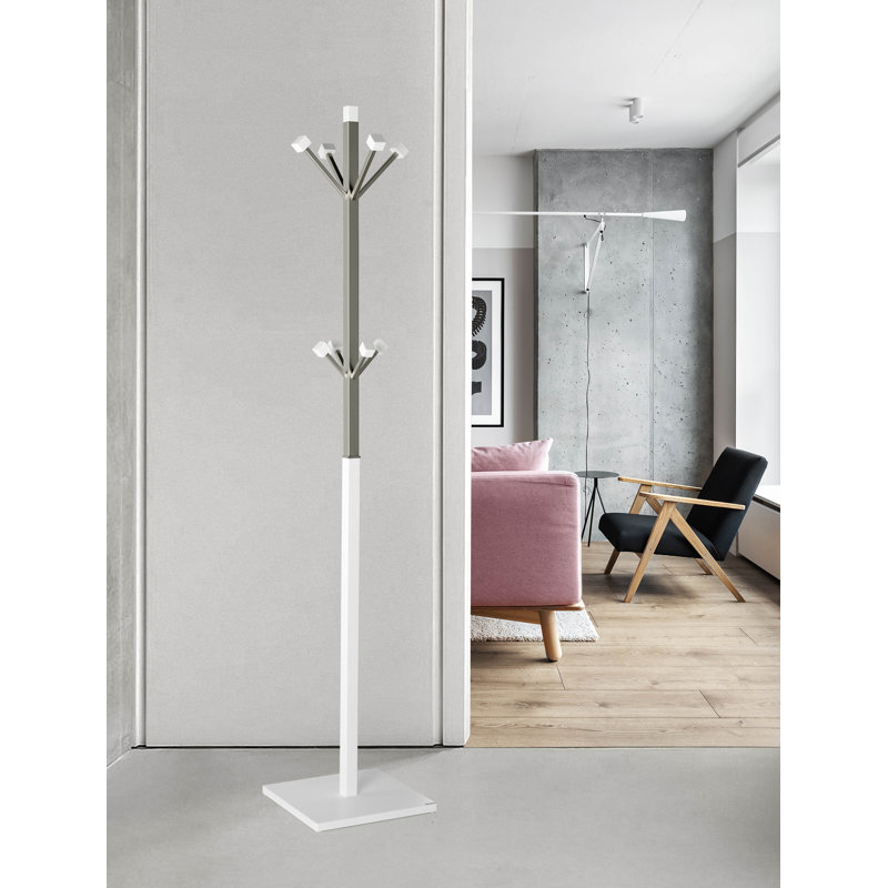 Fressia Solid Wood Freestanding 8 - Hook Coat Rack, White