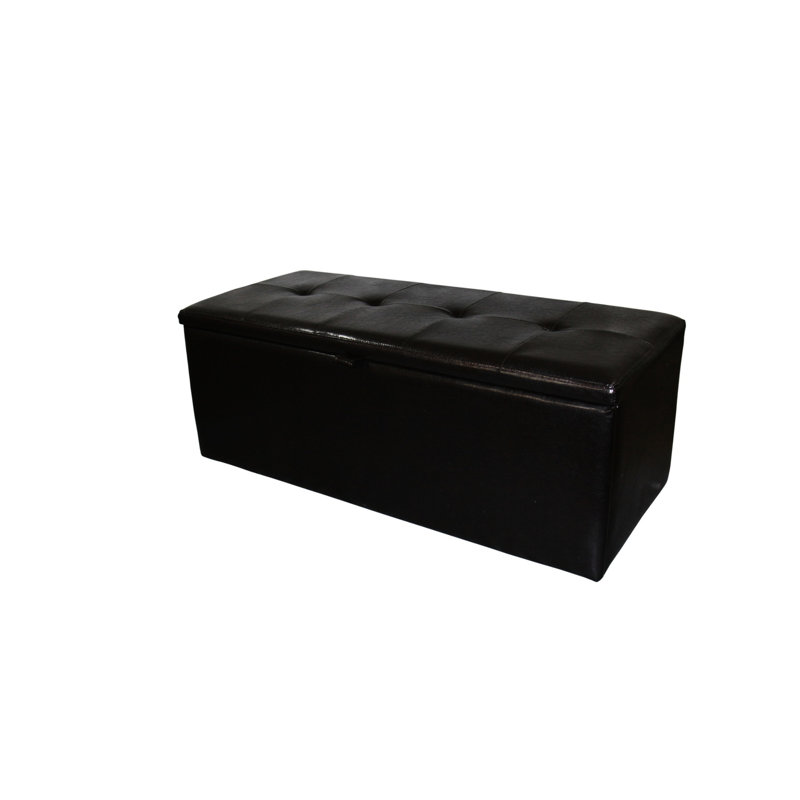 18.5" Tall Brown Leather Upholstered Storage Bench, Front Pull Handle, Single Hinge For Stability, 38.5In L X 12.5In W Storage, 2In 3.5In Legs, 46Lb Product Weight, 40In Depth, 18In Package Height