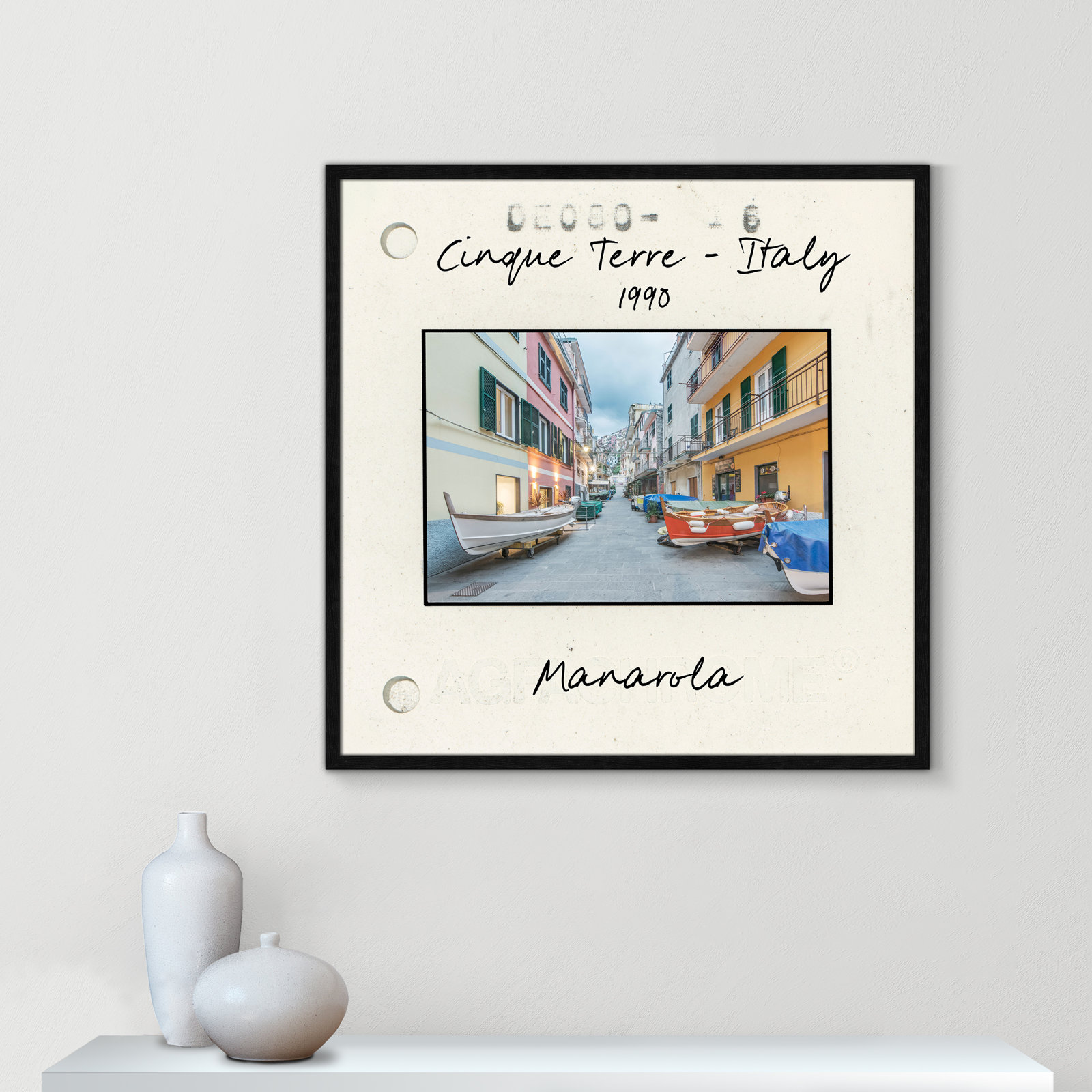 Ritona "Cinque Terre - Manarola" Print, Black Single Picture Framed Paper, 32" H x 32" W x 0.75" D