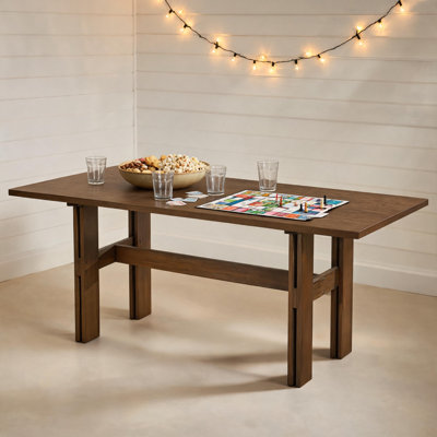 Mid‑Century Wooden Dining Table for 4‑6 People, 71‑Inch Rectangular Table with Pedestal Base