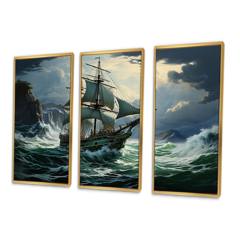 Pirate Sea Sovereigns I - ensemble d'art mural pirate, Cadre flottant doré, H 28 po x l 36 po x P 1 po