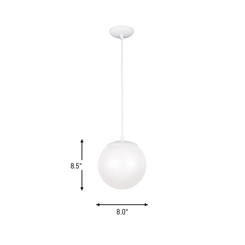 1 - Light Pendant, 8.5" H x 8" W x 8" D, White