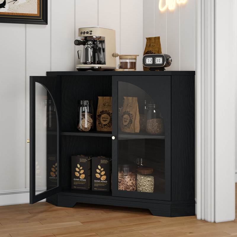 Armoire d'appoint d'angle à 2 portes, Noir, noir, noir, noir