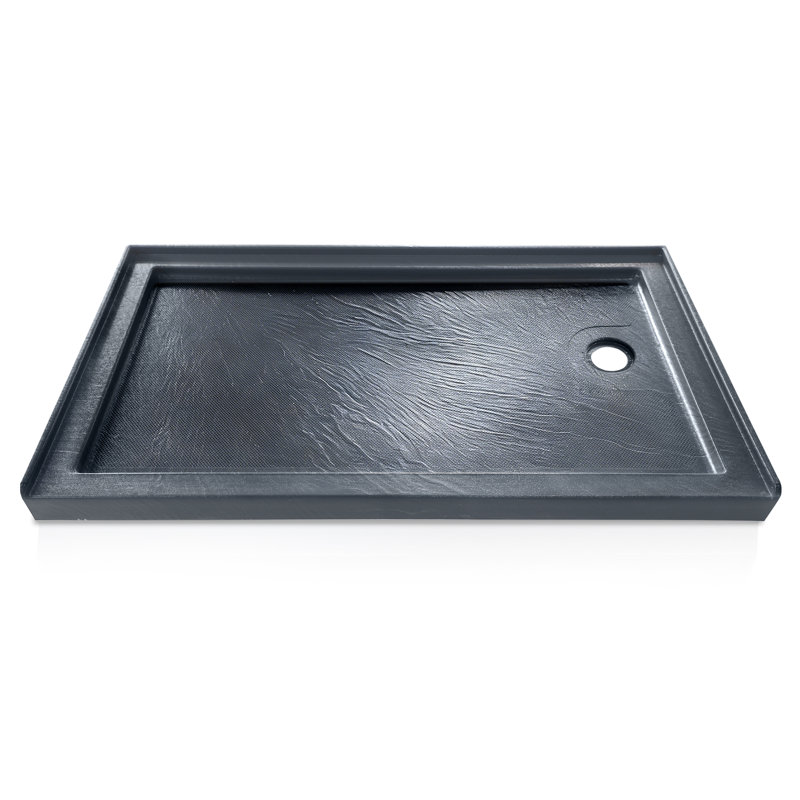 60" x 30" Single Threshold Alcove Shower Base with Right Drain, Integrated Flange and Low Profile Design, Right, Gray