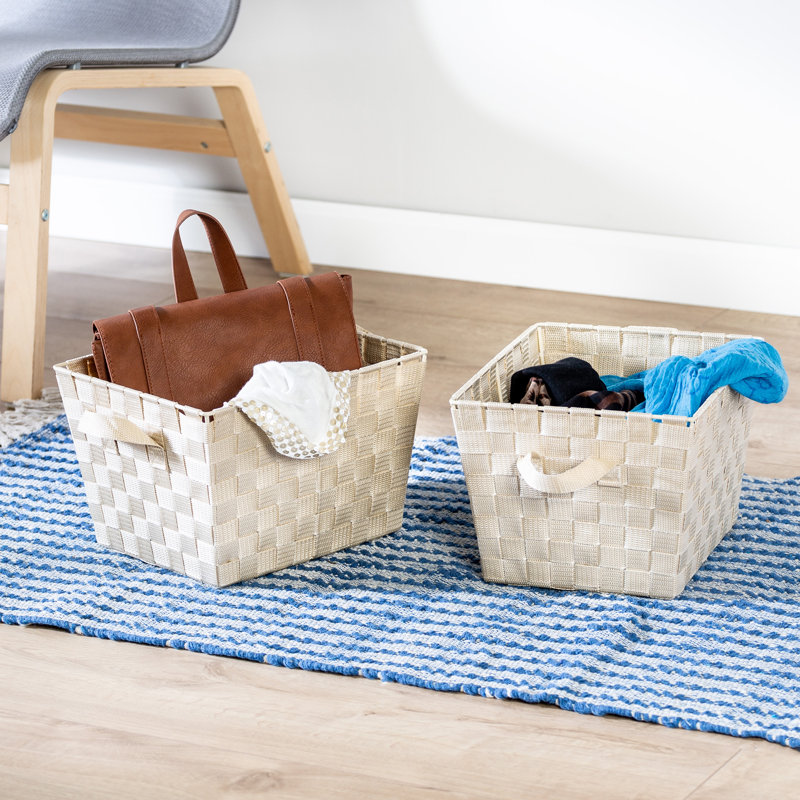 Ensemble de paniers en plastique tissé, Crème