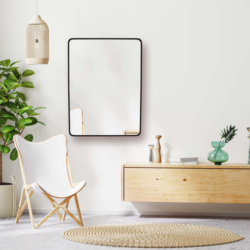 Myrone Rectangular Bathroom Mirror Wall Mount Frame Mirror Vanity Metal Mirror, Brushed Black