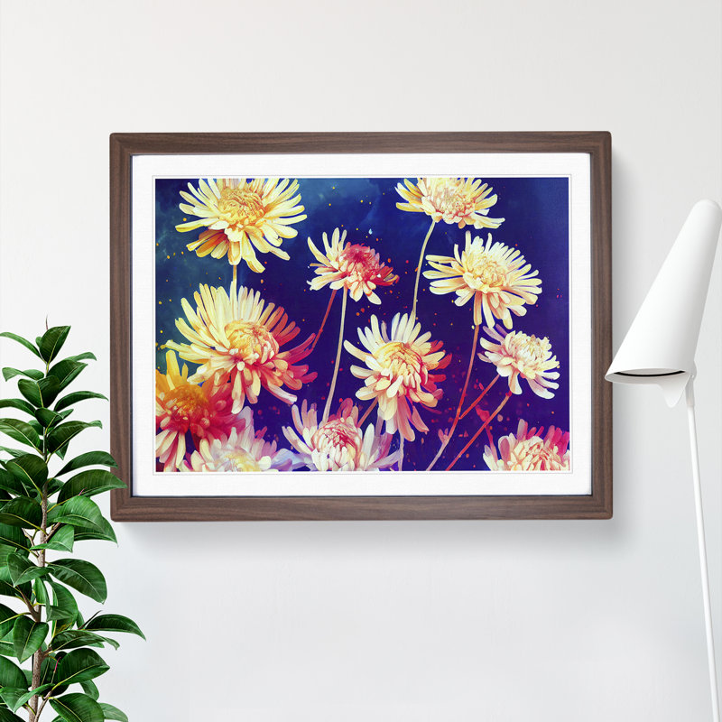 Vibrant Chrysanthemum Flowers - Framed Print, 34cm H x 46cm W x 2cm D, Walnut