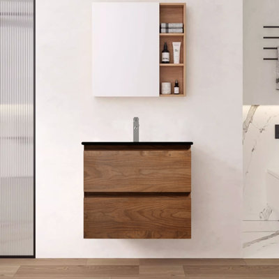 Modern 24" Wall Mounted Bathroom Vanity With Ceramic Sink And 2 Soft-Close Drawers