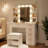 Vanity Table With Mirror And Lights, Vanity Desk And Cushioned Stool Set With Charging Station, Storage Drawers And Transparent Tabletop For Women Girls Bedroom-1463257778