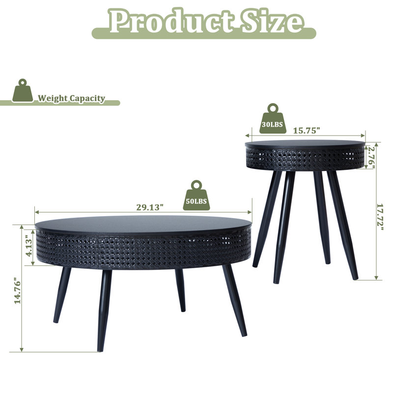 Miroslava 2-Piece Living Room Coffee Table Set, Black