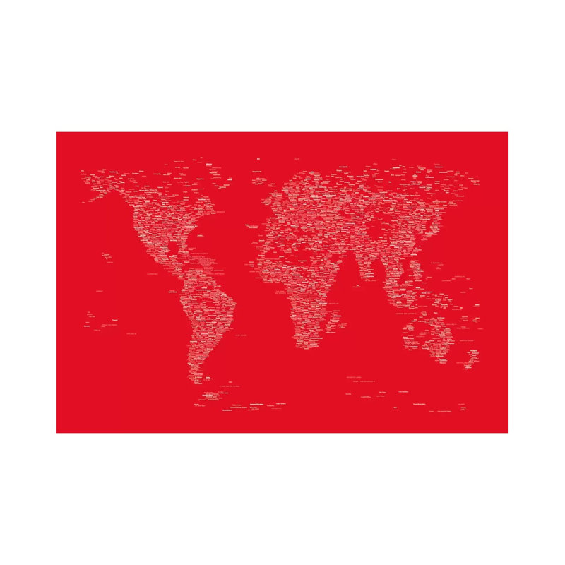 Font World Map (Red) by Michael Tompsett - Wrapped Canvas Painting, 20.32 cm H x 30.48 cm W