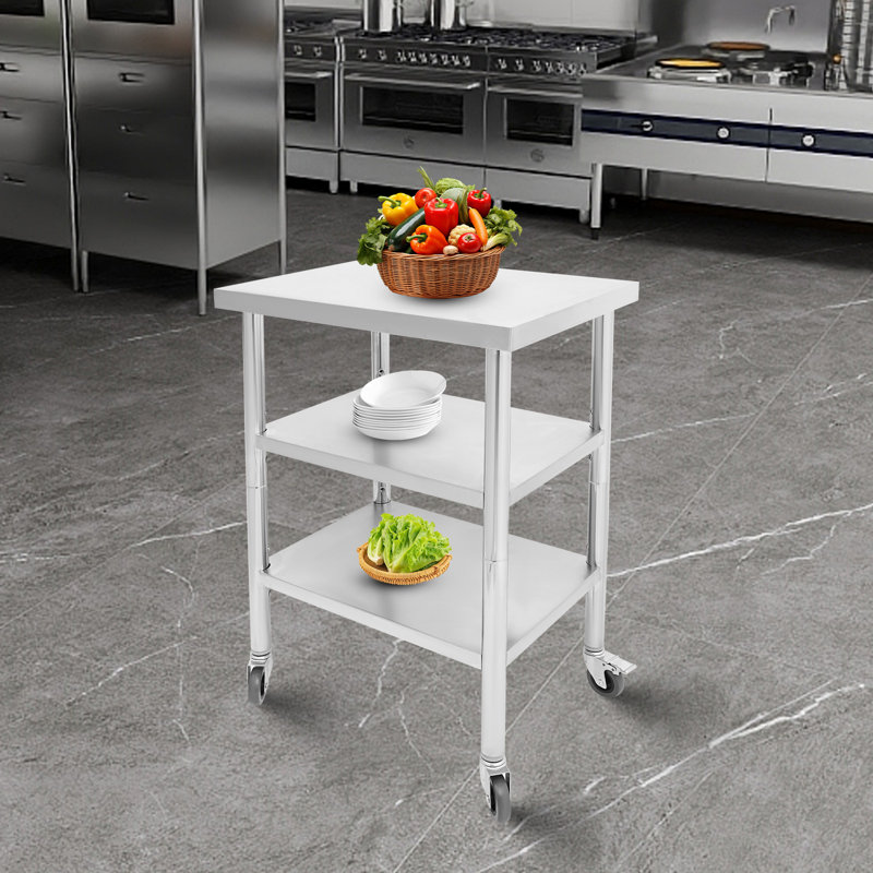 Établi robuste en acier inoxydable avec roulettes, table de préparation à 3 niveaux réglable pour une utilisation commerciale et domestique