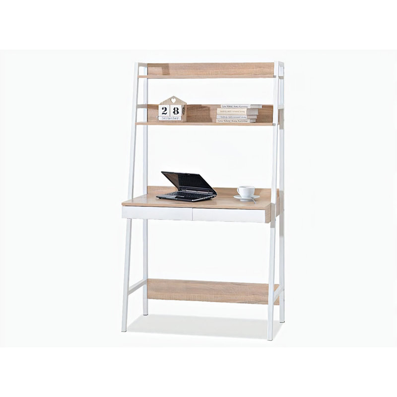 Dawnetta Steel Writing Desk, White, Oak