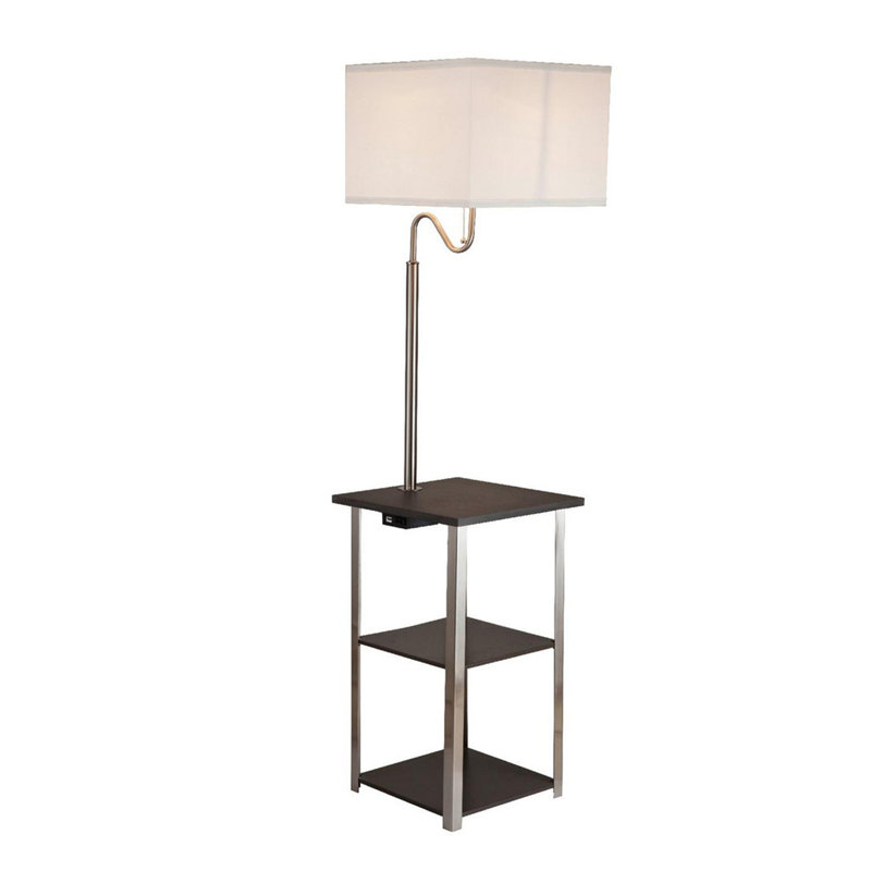58" Tall" Dru" Square Side Table Floor Lamp with Charging and USB Port, Silver