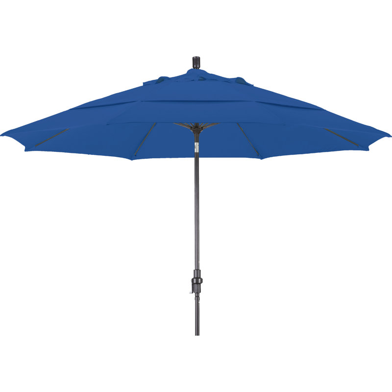 Parasol de marché 11 pi Leiker, Blanc mat, Toile Sunbrella® bleu pacifique