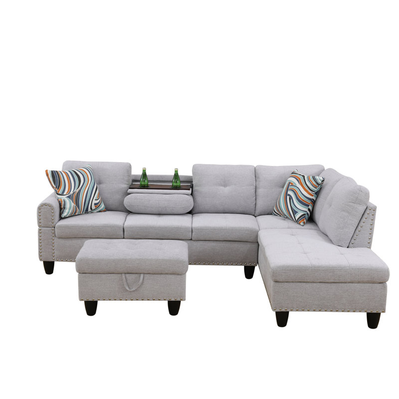 Echo  Grey White Flannel  Right Hand  3-Piece Sofa Living Room Sofa Set, White Corduroy