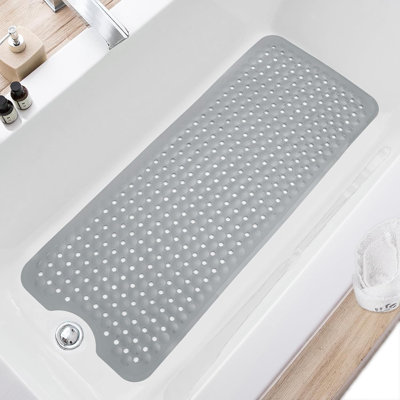 Bathtub And Shower Mat, Anti-Slip 40 X 16-Inch Oversized Bathtub Mat, Machine-Washable Bathroom Mat With Drainage Holes, Bathroom Floor Suction Cup, Grey
