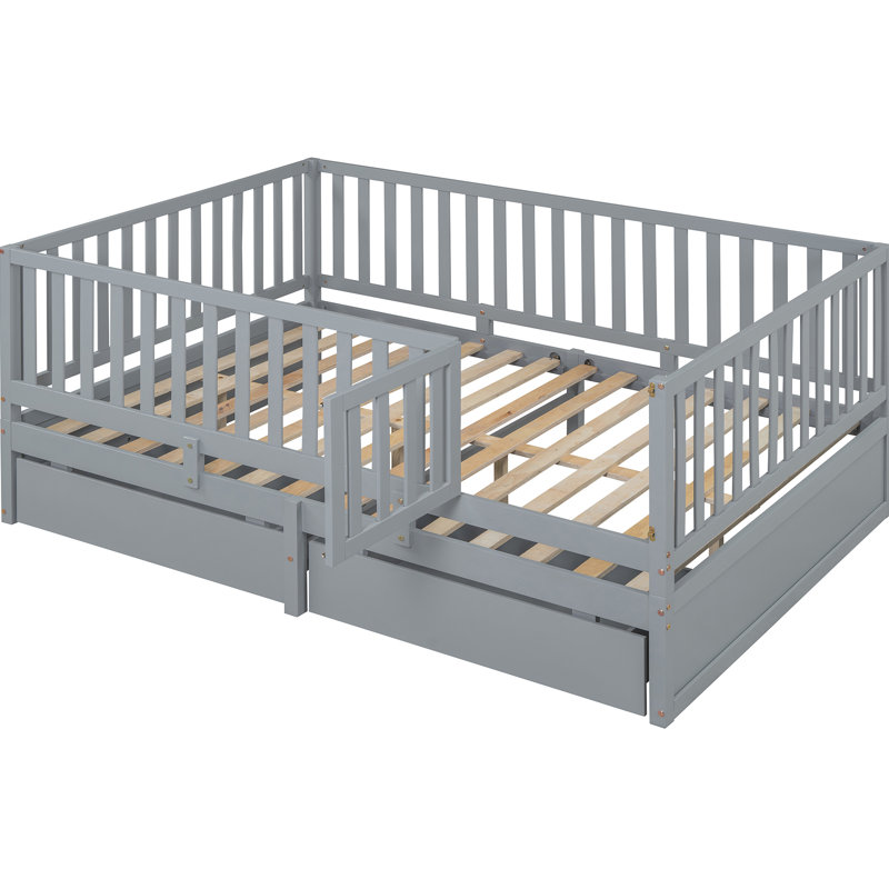 Gray Full Solid Wood Daybed With Fence Guardrails, 2 Drawers, And Convenient Assembly Size Guardrails Space Simple To Assemble