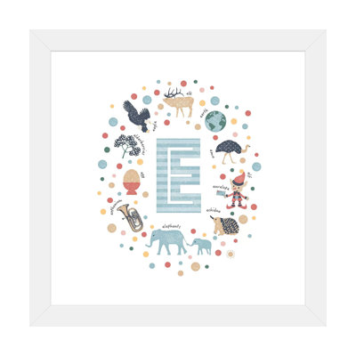 Lettre illustrée E bleue - impression