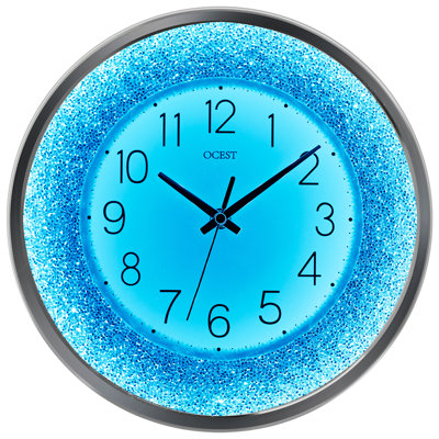  12 Inch Wall Clocks Crushed Diamond Night Light, Silent LED Sparkle Glow in The Dark Decorative Large Display Clock for Bedroom, Living Room, Kitchen - Silver