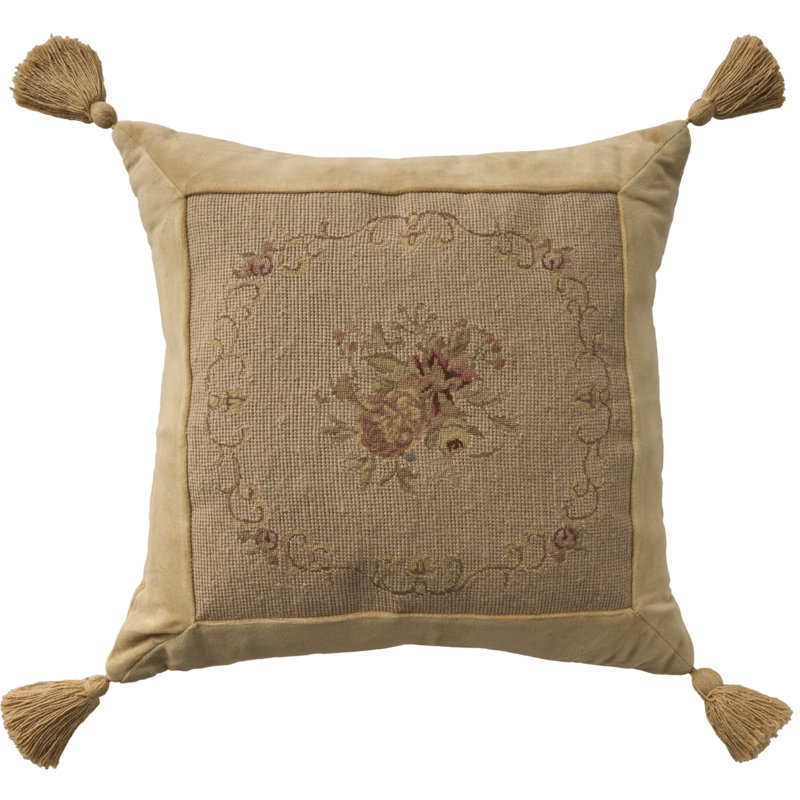 Mina Victory Vintage Pillow Floral Center Indoor Throw Pillow, Beige, Square 18", Floral Center