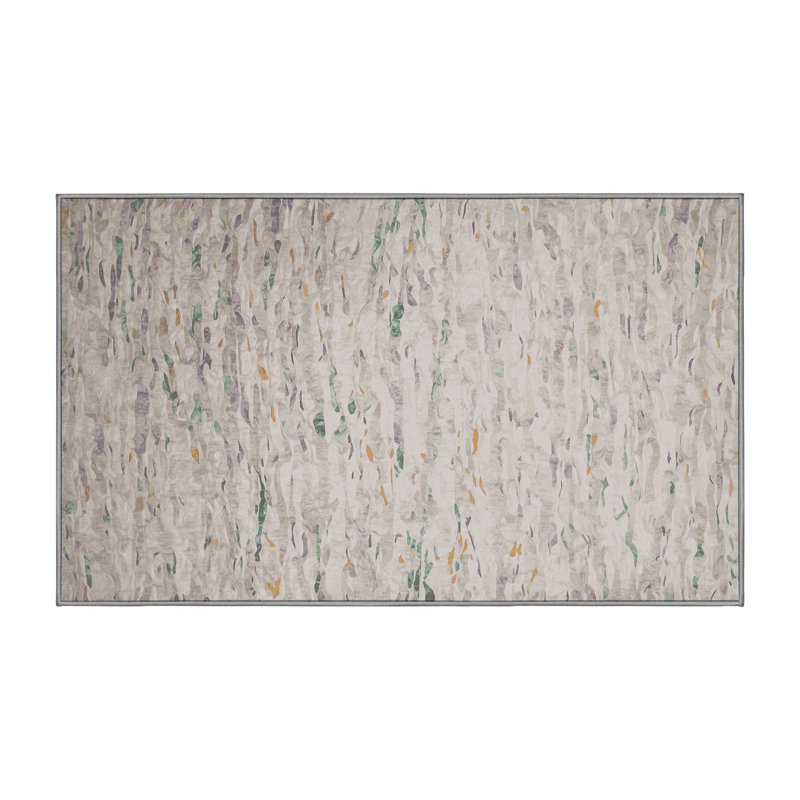 Machine Washable Gray Area Rug, Rectangle 3' x 5'