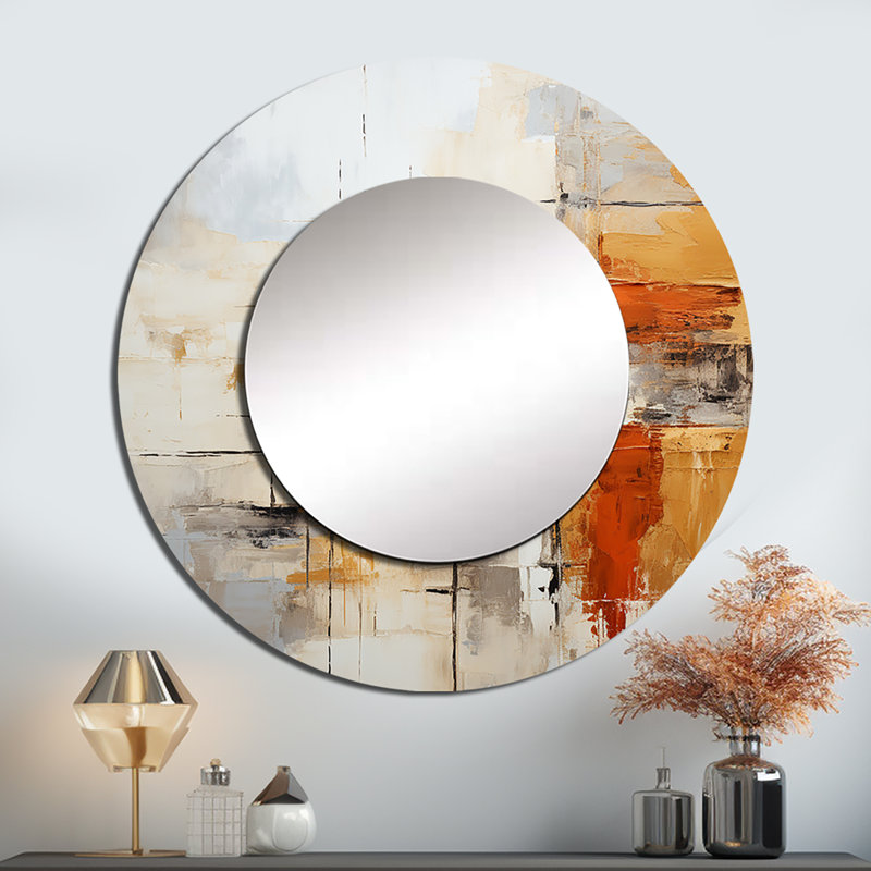 Impressions fractales abstraites orange noir - miroir mural décoratif fractal, grand miroir rond orange, impression d'art en métal