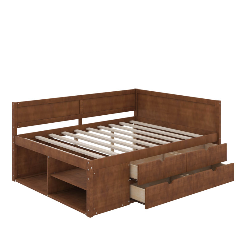 Full Size Daybed With Drawers And Shelves, Walnut