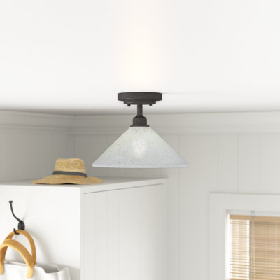 Eilif Vintage 1 Light Semi-Flush Shown In Dark Granite Finish With 12" Gold Ice Glass