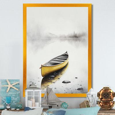 Yellow Canoe On The Lake I - Coastal Boat Canvas Wall Art