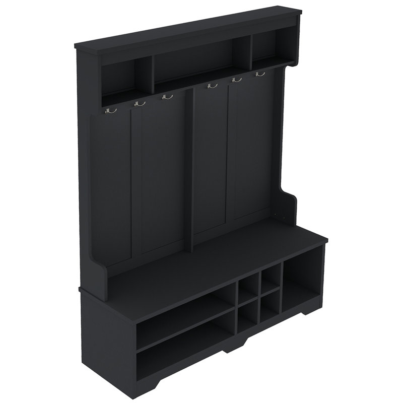 77.3-Inch H Hall Tree With Metal Hooks And Shoe Cabinet, Black
