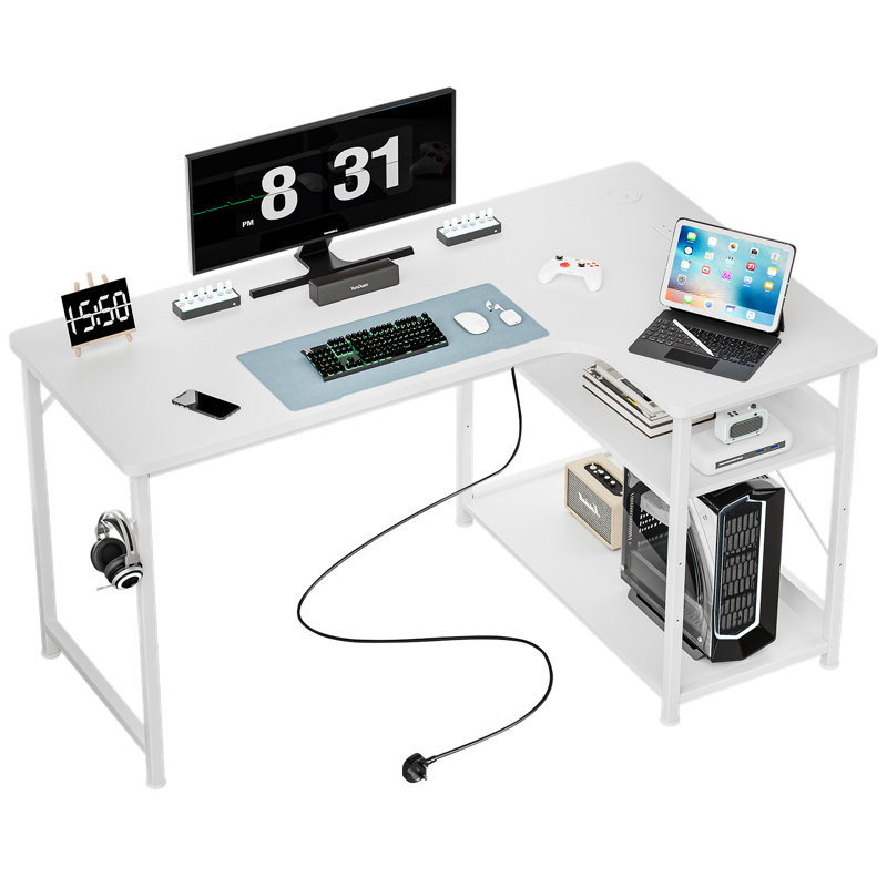 L-Shaped Computer Desk, 75cm. H x 110cm. W x 80cm. D, White