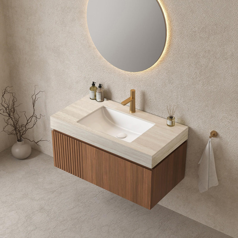 36" Wall-Mounted Single Bathroom Vanity with Sink, Espresso, 36", Beige