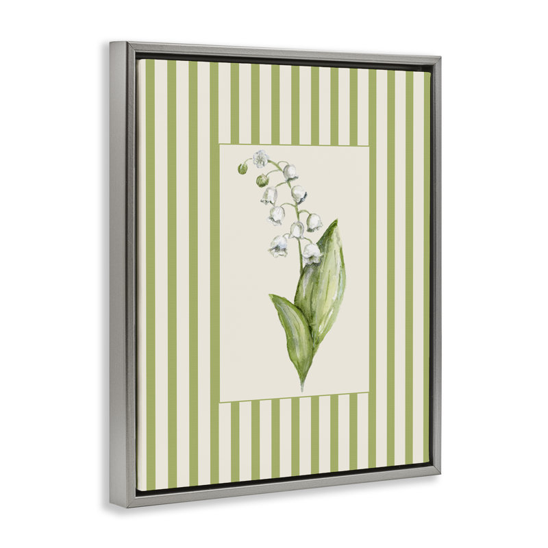 Cadre flottant rayé Lily Of The Valley, design par Lisa Wehmeyer, H 31 po x l 25 po, Cadre flottant gris lustré