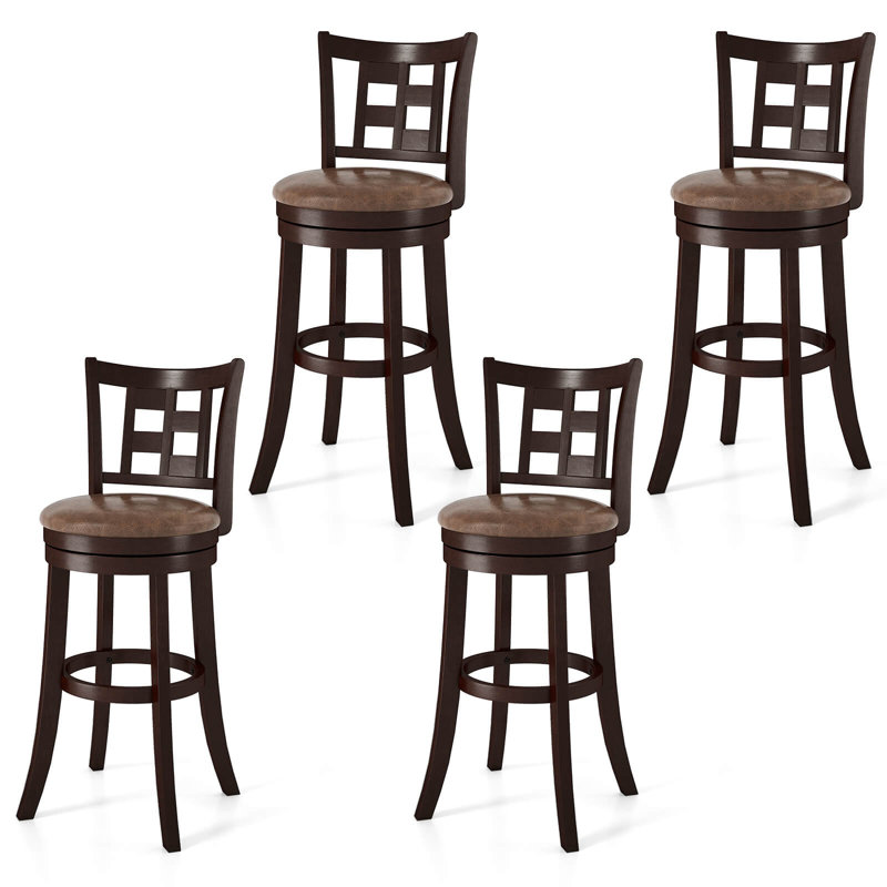 Set Of Bar Stools Swivel Bar Chairs With Footrest, Lattice Backrest, Bar Stool (30” Seat Height), 4