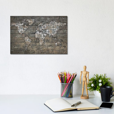 World Map Rustic Pattern by Diego Tirigall - Wrapped Canvas Print