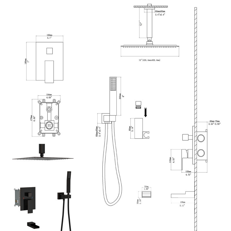 Shower System With Waterfall Tub Spout & 1.8 Gpm Max Flow - Oil Rubber Ss Bronze 304 Hose